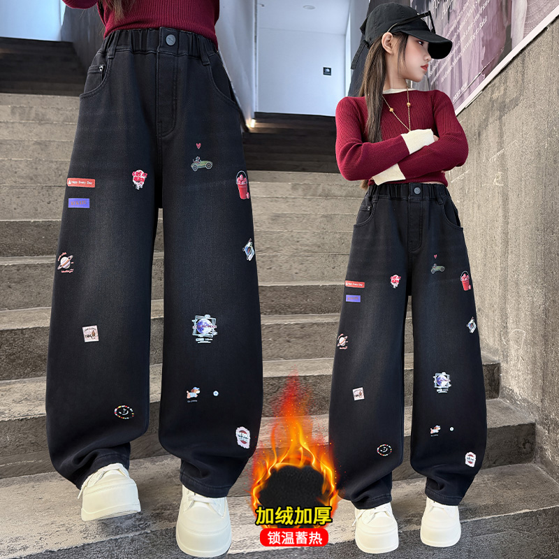 Winter Clothing Drawing - Autumn Girls' Jeans Cartoon Embroidered Children