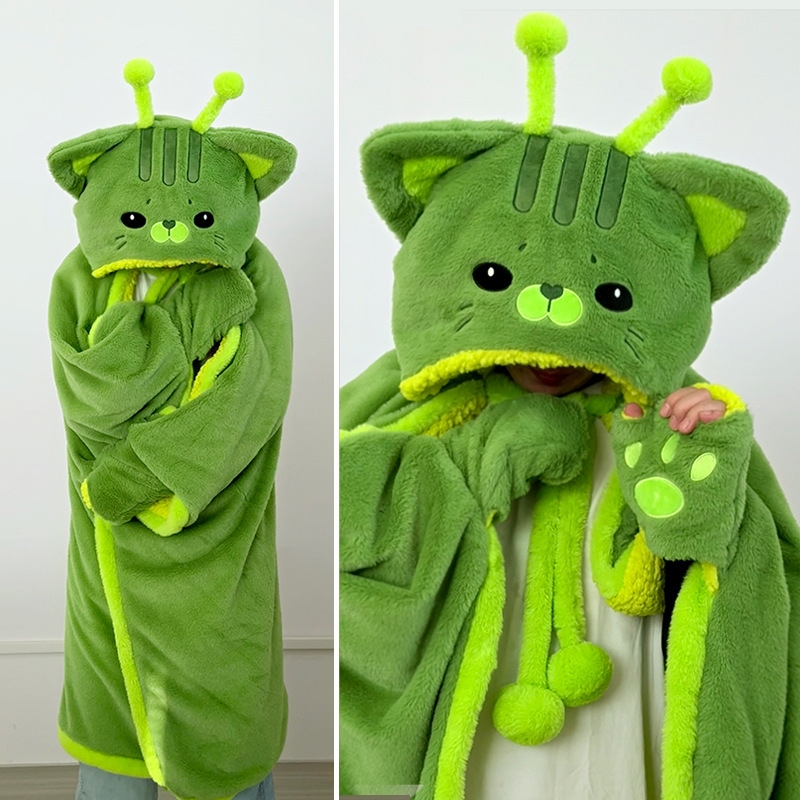 Winter Clothing Girls - Cartoon Cute Alien Cat Hooded Blanket