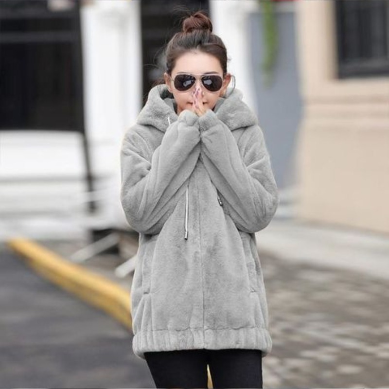Plain with Zipper Female Hoode - Winter Clothing Drawing ulasan dan harga