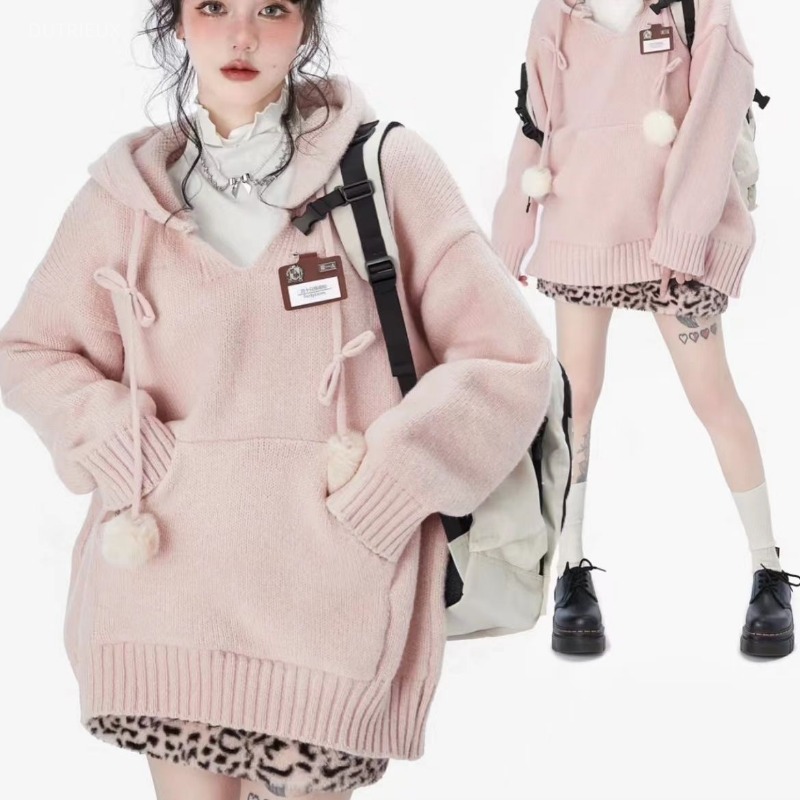 Preppy Style Y2k Sweaters Hood - Winter Clothing Drawing ulasan dan harga