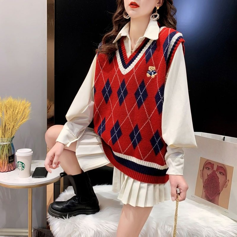 Red Knit Vests for Women Sleev - Winter Clothing Trends ulasan dan harga