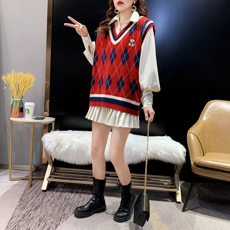 Red Knit Vests for Women Sleev - Winter Clothing Trends ulasan dan harga