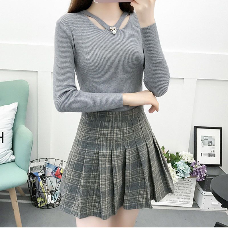 V Neck Knitting Slim Simplicit - Winter Clothing Trends ulasan dan harga