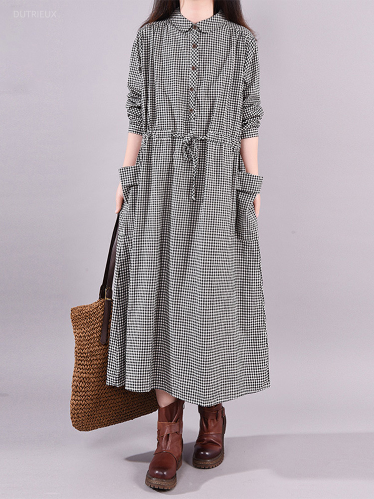Fashion Vintage Dress Plaid Dr - Winter Clothing Drawing ulasan dan harga